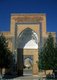 Uzbekistan: Entrance to Timur's (Tamerlane) mausoleum, the Gur-e Amir (Tomb of the Ruler) with the mausoleum in the background, Samarkand